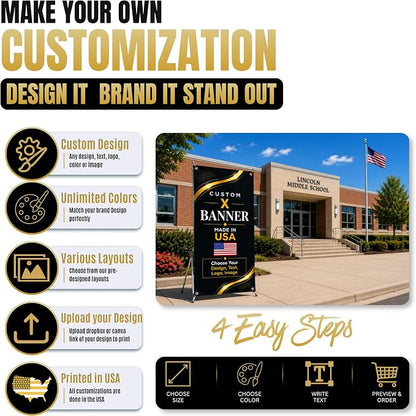 custom x stand banner 30x65" custom banners personalized Printed in USA | - Image 7