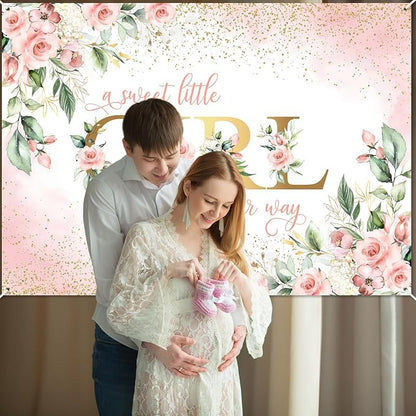 Avezano Girl Baby Shower Backdrop Pink Floral Sweet Baby Baby Shower Banner A - Image 6