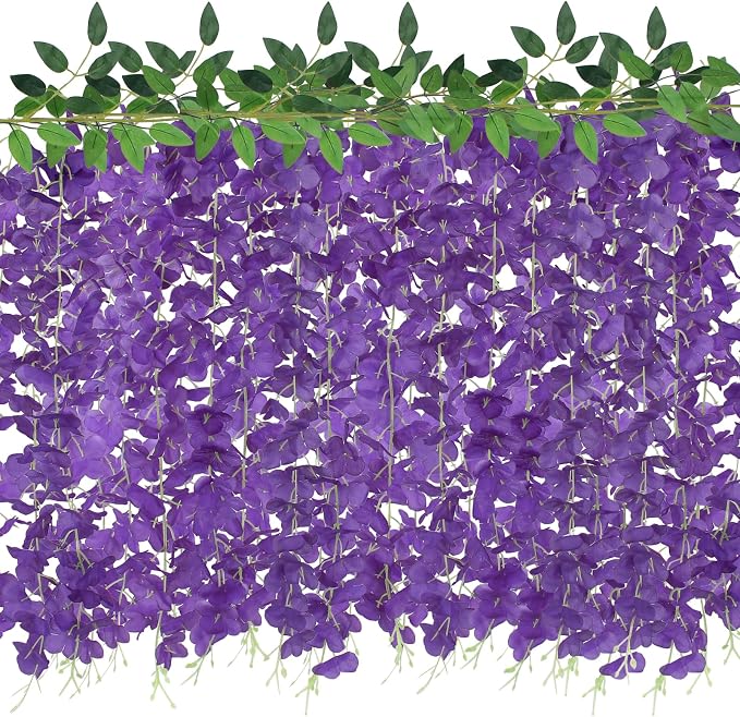 ZINHO 60 Branches Wisteria Hanging Flowers, Artificial Purple Wisteria Flowers by ZINHO