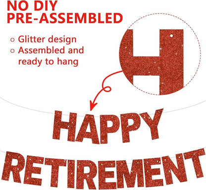 Glitter Red Happy Retirement Banner Pre-Strung Retirement Party Decorations - Image 2