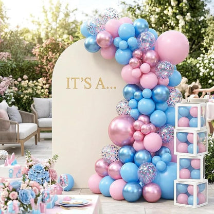 Paready Pastel Blue and Pink Balloons Set, 12 Inch Pastel Confetti Balloons - Image 4