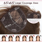 EMMOR 12 Inch Human Hair Topper for Women - Real Hair Topper with Bangs & 6.5" × 6.5" Larger Base, Natural Thin Hair Solution for Women(Brown)