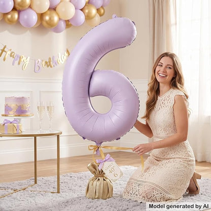 40" Pastel Purple Foil Number 6 Balloon - Image 3