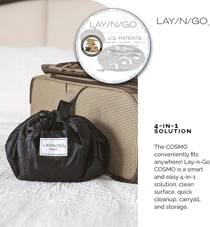Lay-n-Go Cosmo Drawstring Cosmetic & Makeup Bag Organizer - Portable Drawstring Makeup Bag w/Zipper Pocket, Makeup Loops & More - Durable, Machine Washable Toiletry Bag (20", Purple Paisley)