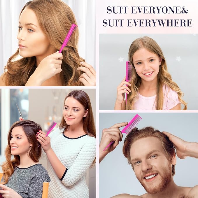 Leinuosen 3 Pcs Triple Teasing Comb for Women Plastic Rat Tail Comb Heat Resistant Pintail Tease Layer Tool for Thick Fine Hair Styling Backcombing Volume Structure(Pink)