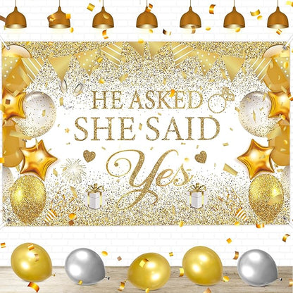 Gold Engagement Party Decorations White Gold Engagement Banner Backdrop He by CASLON