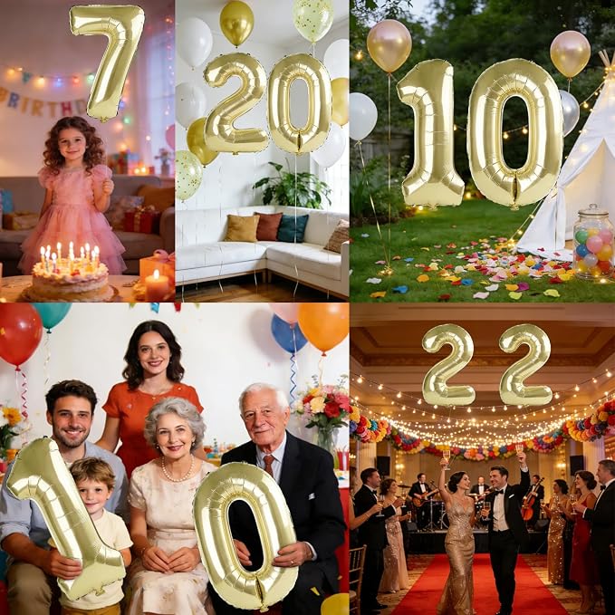 40 Inch Number 7 Balloons for 7th Birthday Party Decorations, 0-100 Champagne - Image 7