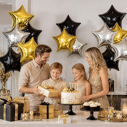 Black Gold Foil Star Balloons, 18 Inches Star Foil Balloons - Image 3