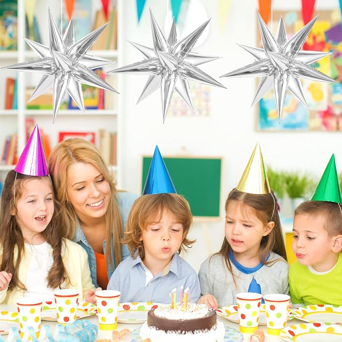 60 Pcs Star Balloons Explosion 12 Point Foil Cone Balloons Magic Balloon Large - Image 3