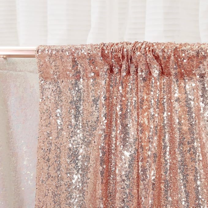 PartyDelight Rose Gold Sequin Backdrop 8x8ft Sparkly Photo Curtain | 4 Inch Rod - Image 8