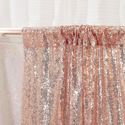 PartyDelight Rose Gold Sequin Backdrop 8x8ft Sparkly Photo Curtain | 4 Inch Rod - Image 8