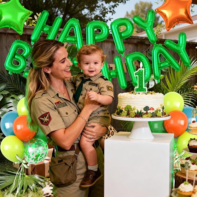 29PC Green Orange Happy Birthday Balloons Banner, 16Inch 3D Aluminum Letter - Image 7