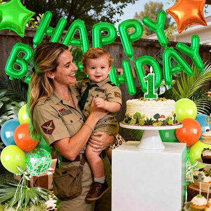 29PC Green Orange Happy Birthday Balloons Banner, 16Inch 3D Aluminum Letter - Image 7