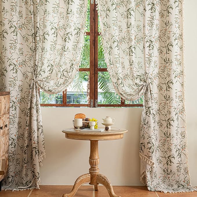ENJOYBRIDAL Floral Curtains 96 Inch Long Semi Sheer Boho Drapes by ENJOYBRIDAL
