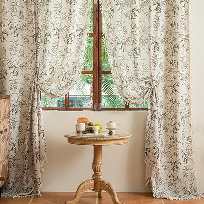 ENJOYBRIDAL Floral Curtains 63 Inch Length Semi Sheer Boho Drapes by ENJOYBRIDAL