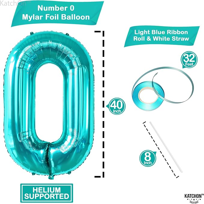 KatchOn Aqua Blue 0 Balloons 40 Inch | Turquoise Balloons, Teal Number 0 Balloon - Image 4