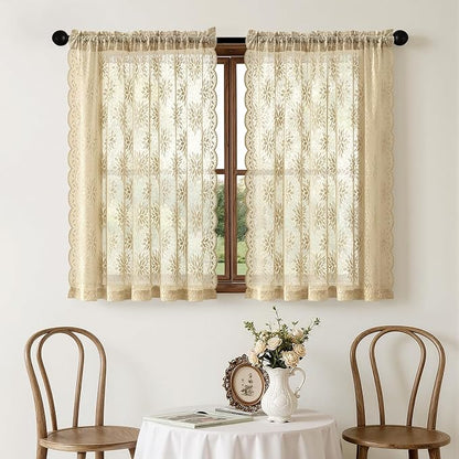 MIULEE Vintage Floral Scalloped Lace Curtains 2 Panels, Semi Sheer Curtains - Image 7
