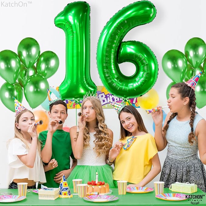 KatchOn Dark Green 16 Balloons Number 40 Inch | Green Number 16 Balloons - Image 8