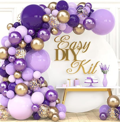ALL-IN-1 Purple and Gold Balloon Arch & Garland Kit – Small and Large Purple by SherylDecor