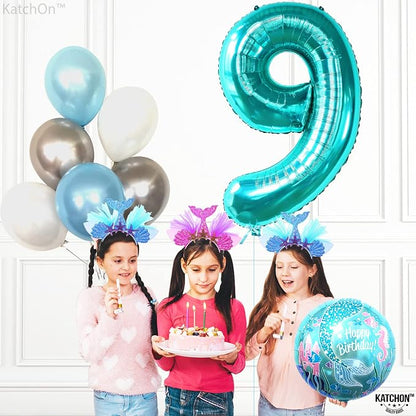 KatchOn Foil Teal Blue Number 9 Balloon - Image 6