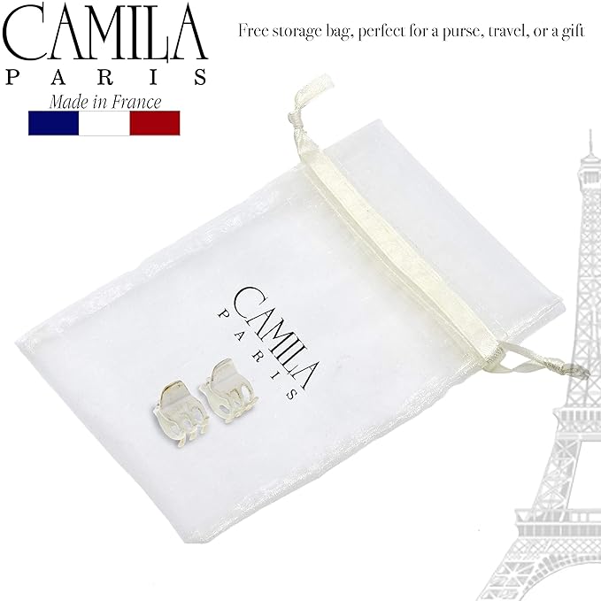 Camila Paris CP2925 French Hair Clip for Women, Small Set of 2 White Gold Girls Hair Claw Clips Jaw. Fashion Durable Styling Hair Accessories for Women, Strong Hold No Slip Grip, Made in France