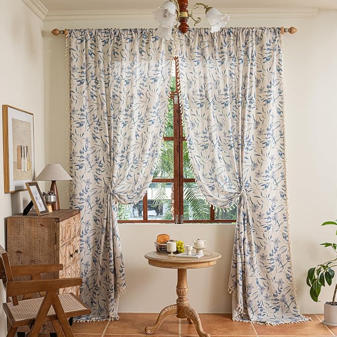 ENJOYBRIDAL Floral Curtains 63 Inch Length Semi Sheer Living Room Drapes - Image 5