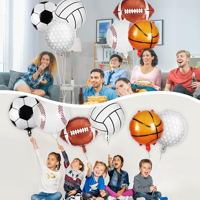 24 Pcs Sports Foil Balloon Set, 18 Inch Football Basketball Baseball Volleyball - Image 7