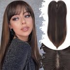 Hair Topper for Women Clip in Bangs – 18 Inch Medium Length Straight 360° Full Coverage Balayage Dark Brown to Chestnut,Synthetic Natural Looking Piece for Thinning Hair