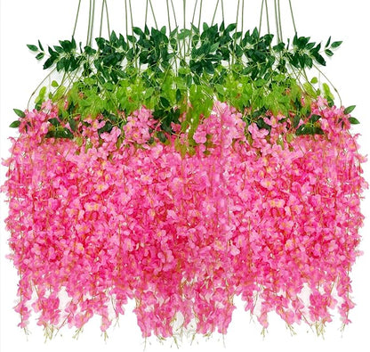 Artificial Wisteria Hanging Flowers Fake Wisteria Flower Garland Silk Vines by WONICE