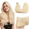 GOO GOO Tape in Hair Extensions Human Hair, 613R Bleach Blonde, 18inch 50g 20pcs, Skin Weft Seamless Invisible, Silky Straight with Thick Ends, Remy Human Hair