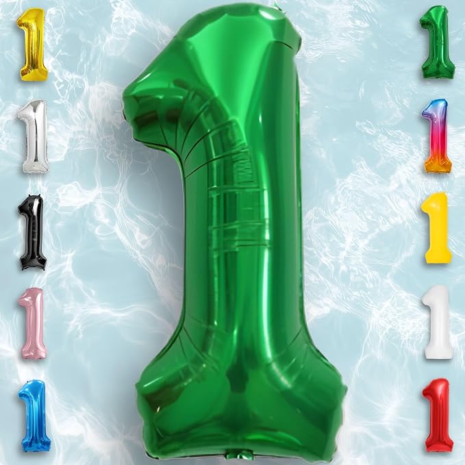 Green Number Balloon 1 Mylar Foil Balloons 16 inch - Image 4