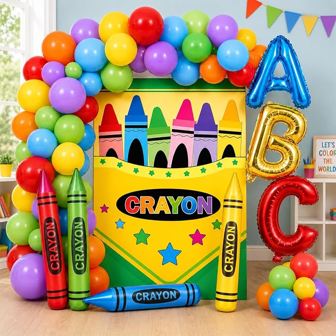 112PCS Crayon Balloon Garland Arch Kit Crayon Box Backdrop by Unknown