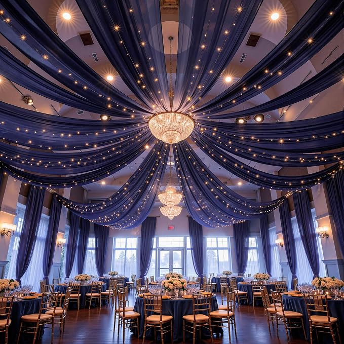 6 Panels Navy Blue Ceiling Drapes - Image 2