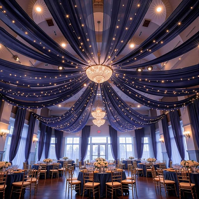 6 Panels Navy Blue Ceiling Drapes - Image 2