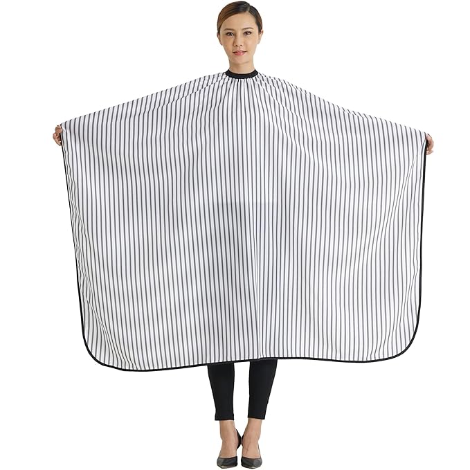 Professional Salon Cape Polyester Barber cape Hair Cut Cape,57”x66.8”,Black and White Stripes,C250023B-L