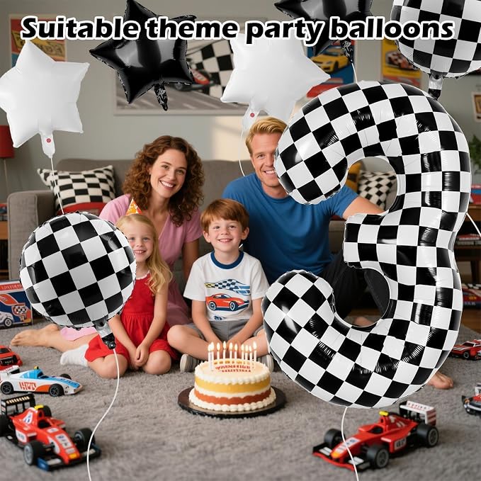 40 Inch Checkered Number Balloons 3 Black and White Foil Balloon - Image 3
