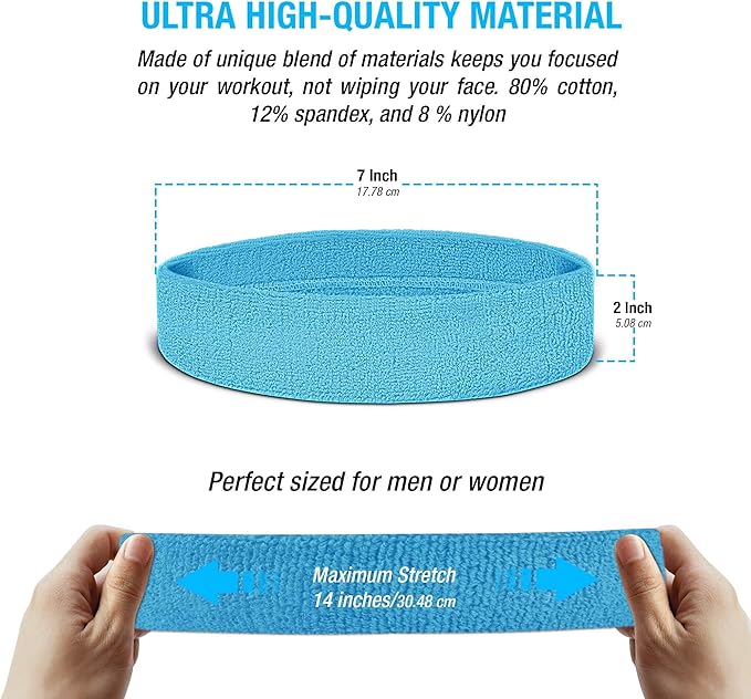Suddora Sweatbands Set, Moisture Wicking 2 Wristbands and 1 Headband, Breathable Terry Cloth Athletic Bands for Basketball, Tennis, Yoga, Gym, Sweat Bands for Costumes and Cosplay