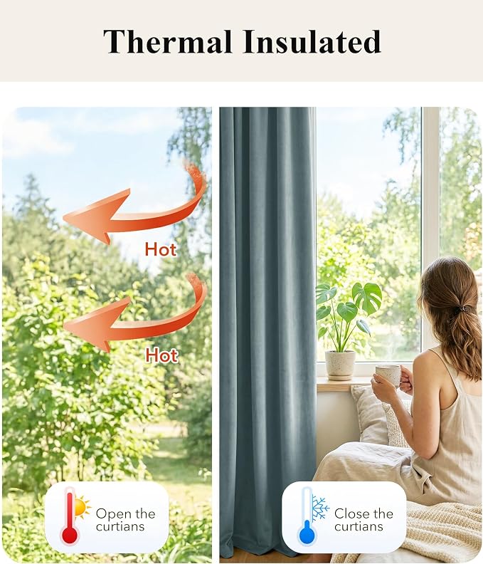 Dark Slate Velvet Curtains for Living Room, W52 x L108 inches, Back Tab Window - Image 6