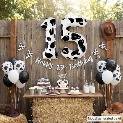 40 Inch Cow Print Number 15 Balloon Set, Giant Black and White Foil 1 and 5 - Image 2