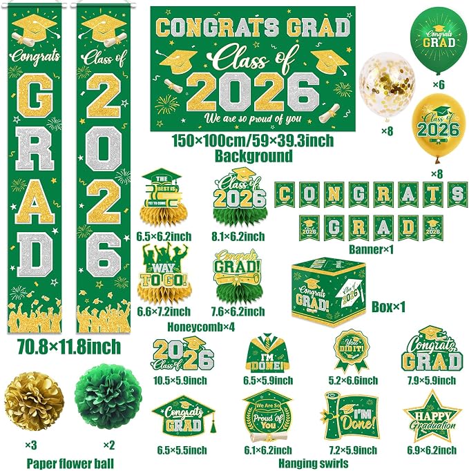 Graduation Decorations Class of 2026 Green and Gold Graduation Decorations - Image 5