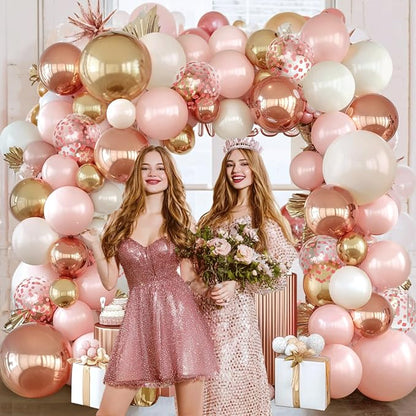 Rose Gold Pink Balloon Arch Kit, Pearl White, Different Size | Double Stuffed - Image 4