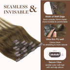 GOO GOO Clip in Hair Extensions Real Human Hair, Remy Human Hair Extensions Clip ins for Women, Natural Human Hair, 14inch 130g 9Pcs, 3/8/613 Balayage Walnut Brown to Ash Brown and Bleach Blonde