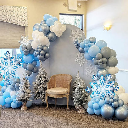 Snowflake Balloons, 12 Inch Metallic Blue Silver White Snowflake Print Confetti - Image 4