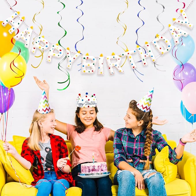 Pre-Strung Confetti Dots Handmade Wool Felt Happy Birthday Banner Garland | 3D - Image 4