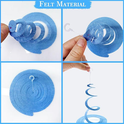 36 Pcs Blue Hanging Swirl Decorations Ombre Royal Blue White Felt Swirl - Image 4