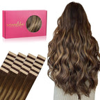 WENNALIFE Tape in Hair Extensions Human Hair, 20pcs 40g 12 inch Balayage Chocolate Brown to Caramel Blonde Remy Hair Extensions Straight Human Hair Tape in Extensions Skin Weft Tape Extensions