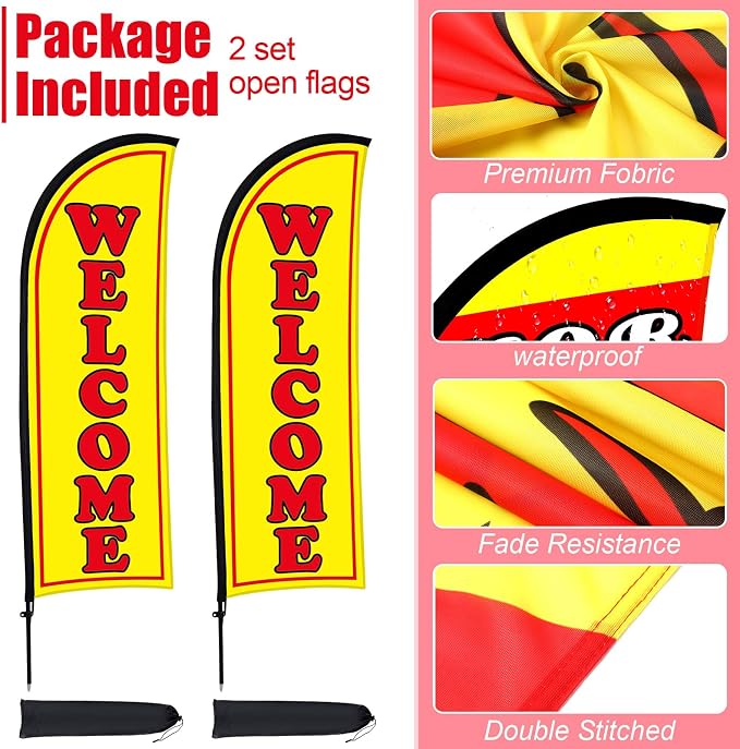 Buryeah 2 Sets Welcome Feather Flag Sign Kit 8 ft Welcome Banners Swooper Flag - Image 4