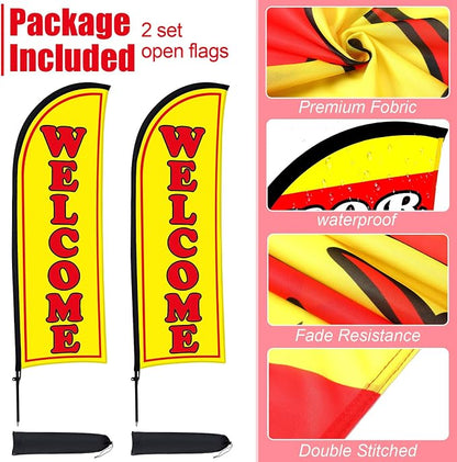 Buryeah 2 Sets Welcome Feather Flag Sign Kit 8 ft Welcome Banners Swooper Flag - Image 4