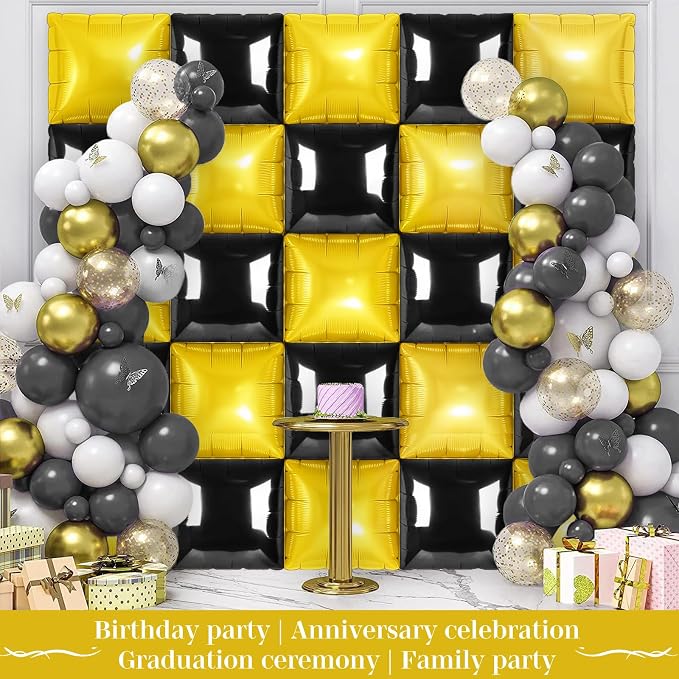 Black and Gold Square Foil Balloons 25 Pcs Metallic Black and Gold Balloons - Image 5