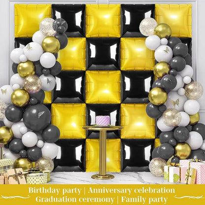 Black and Gold Square Foil Balloons 25 Pcs Metallic Black and Gold Balloons - Image 5